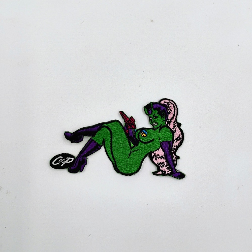 Coop Green Sexy Girl Embroidered Iron On Patch Vintage Hot Devil Girl Pin-up
